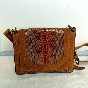 ANTHROPOLOGIE Leila Suede Snakeskin Crossbody Bag in Brown
